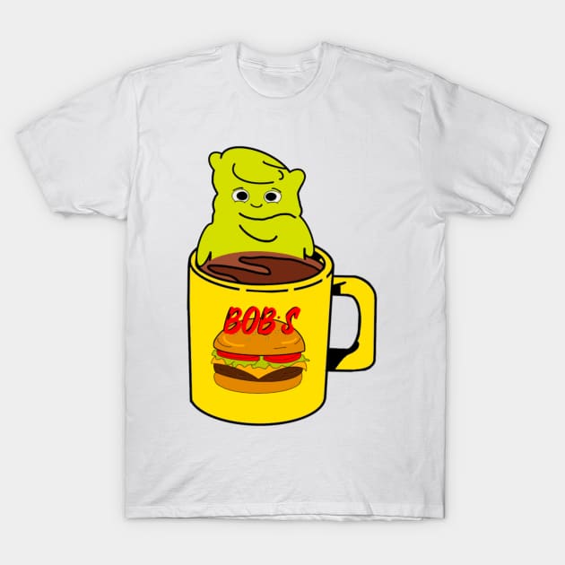 Burger Bob’s Coffee Mug With Melted Kuchi Kopi Illustration T-Shirt by ShyGirlMerchant